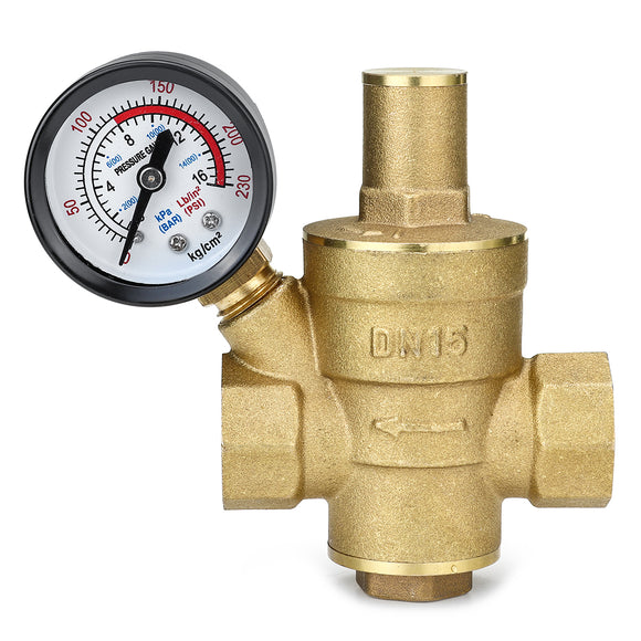 Water,Pressure,Regulator,Brass,Adjustable,Reducer,Gauge,Meter