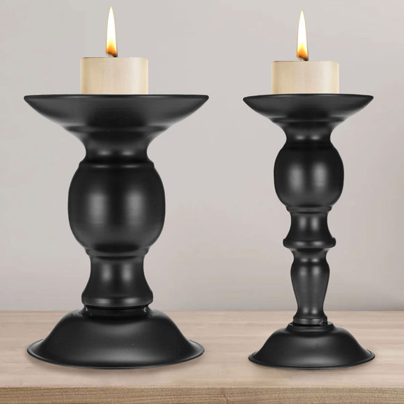 Vintage,Carved,Pillar,Candle,Holder,Candlesticks,Stand,Wedding,Party,Decor,Black