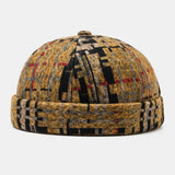 Unisex,Plush,Fabric,Plaid,Stitching,Round,Fashion,Landlord,Beanie,Skull,Brimless