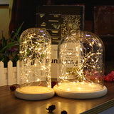 Clear,Glass,Display,Cloche,Wooden,Decorations,Fairy,String,Light