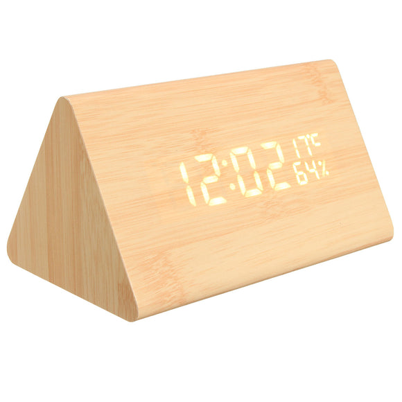 Voice,Control,Wooden,Wooden,Triangle,Temperature,Digital,Alarm,Clock,Humidity,Thermometer