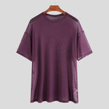 Men's,Short,Sleeve,Fishnet,Shirts,Baggy,Loose,Through,Muscle