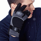 Winter,Windproof,Mittens,Gloves,Reflective,Strip,Leather,Patchwork,Fleece