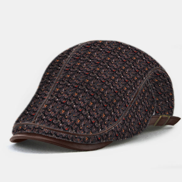 Collrown,Leather,Knitted,Solid,Color,Scale,Pattern,Casual,Forward,Beret