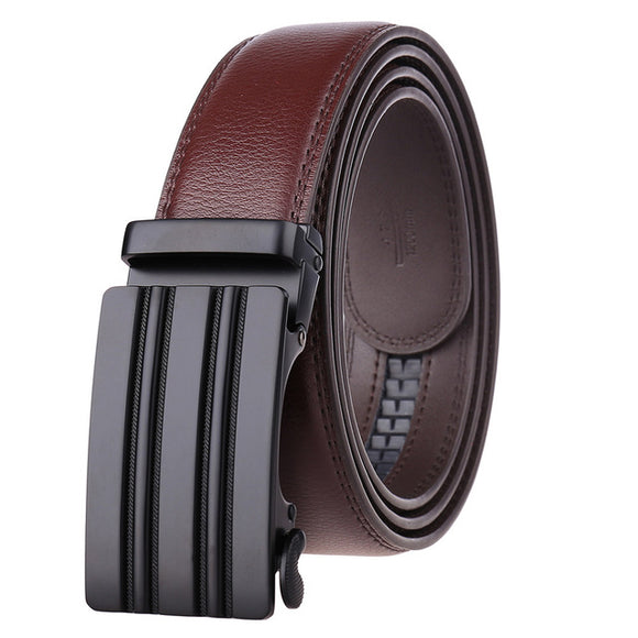 Men's,Leather,Automatic,Buckle,Matte,Black,Alloy,Buckle,Layers,Leather