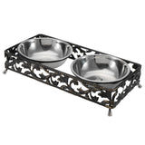 Double,Bowls,Stand,Feeder,Water,Stainless,Steel,Durable