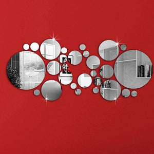 Honana,28Pcs,Silver,Circle,Mirror,Stickers,Bedroom,Office,Decor