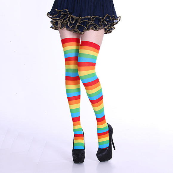 Women,Stripe,Multi,Color,Dresses,Thigh,Stockings,Cosplay,Socks