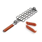 BOLEEFUN,Sausage,Grilling,Basket,Metal,Adjustable,Sausage,Rosewood,Handle,Grill,Barbecue,Tools