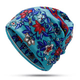 Women,Muslin,Ethnic,Velvet,Double,Layers,Beanie,Scarf,Earmuffs,Print,Skullcap