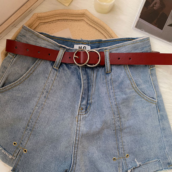 Women,Round,Buckle,Solid,Color,Fashion,Adjustable,Jeans