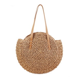 Round,Straw,Beach,Woven,Shoulder,Handbag