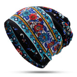 Women,Muslin,Ethnic,Velvet,Double,Layers,Beanie,Scarf,Earmuffs,Print,Skullcap