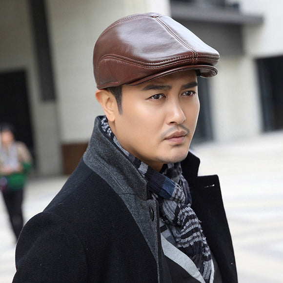 First,Layer,Cowhide,Leather,Men's,Fashion,Beret,Beret