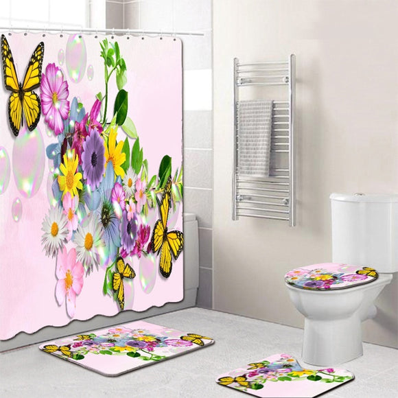Butterfly,Flower,Pattern,Shower,Curtain,Toilet,Cover,Pedestal,Waterproof,Bathroom,Decoration