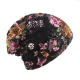 Women,Summer,Breathable,Flowers,Ethnic,Cotton,Beanie,Vintage,Elastic,Turban