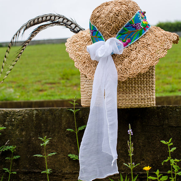 Women,Embroidered,Printed,Straw,Scarf