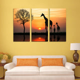 Miico,Painted,Three,Combination,Decorative,Paintings,Giraffe,Sunset,Decoration