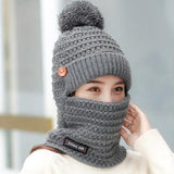 Women,Winter,Plush,Thicken,Beanie,Scarf,Earmuffs,Skull