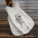 ZANZEA,Womens,Sleeveless,Floral,Embroidery,Cotton,Shirts,Casual,Loose,Tunic,Blouse