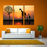 Miico,Painted,Three,Combination,Decorative,Paintings,Giraffe,Sunset,Decoration