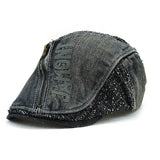 Unisex,Cotton,Denim,Jeans,Washed,Beret,Paper,Zipper,Decorative,Duckbill,Buckle,Cabbie