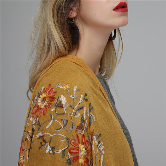 Women,Linen,Handcraft,Embroidery,Printting,Scarves,Fashion,Summer,Outdoor,Flower,Shawl,Scarf