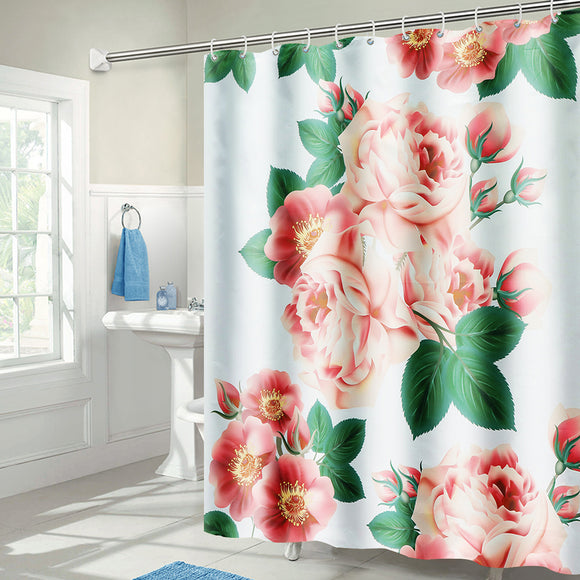 71''x71'',Peach,Blossom,Pattern,Waterproof,Polyester,Shower,Curtain,Hooks
