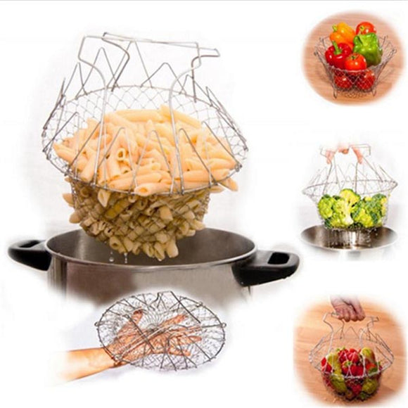 Stainless,Steel,Foldable,Basket,Fried,Potato,Chips,Strainer,Outdoor,Picnic,Storage,Baskets