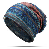 Women,Cotton,Ethnic,Plaid,Multifunctional,Beanie,Scarf,Vintage,Elastic,Turban