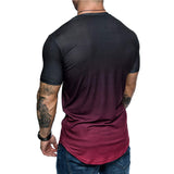 Summer,Fashion,Printing,Gradient,Color,Short,Sleeve,Round
