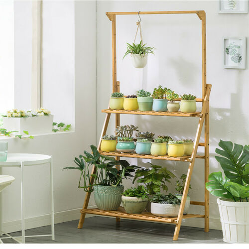 Bamboo,Hanging,Plant,Stand,Shelves,Flower,Storage,Organizer
