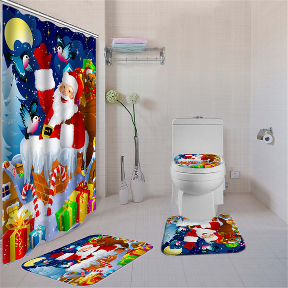 180X180,Santa,Claus,Christmas,Gifts,Shower,Curtain,Hooks,Waterproof,Bathroom,Carpet