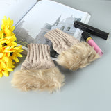 Women,Winter,Knitted,Thicken,Fingerless,Gloves,Artificial,Rabbit,Finger,Sleeve