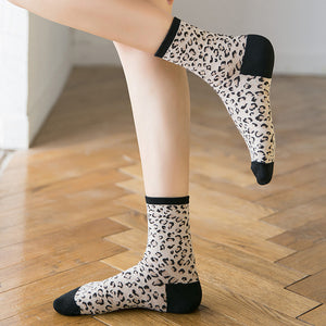 Ladies,Leopard,Print,Breathable,Jacquard,Short,Socks