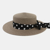 Women,Sunscreen,Vacation,Summer,Elegant,Stylish,Straw,Polka,Ribbon