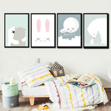 Modern,Nordic,Rabbit,Polar,Animal,Unframed,Canvas,Painting,Prints,Poster,Cartoon,Pictures,Livingroom,Decor