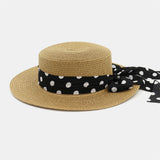 Women,Sunscreen,Vacation,Summer,Elegant,Stylish,Straw,Polka,Ribbon