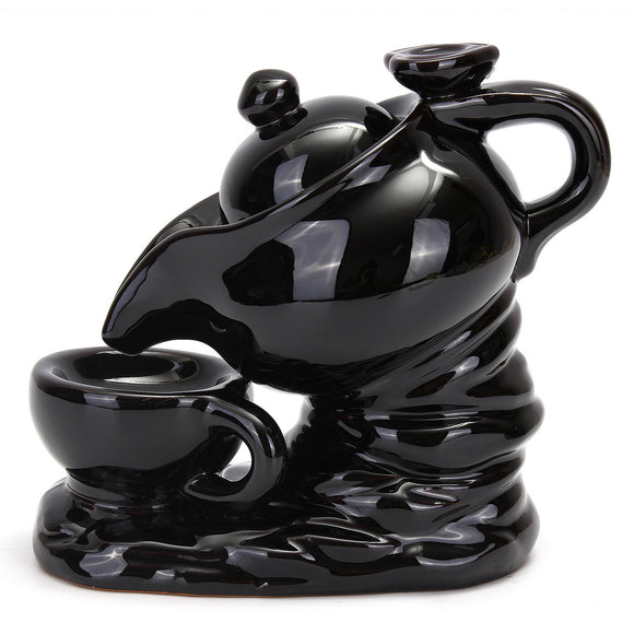 Black,Ceramic,Teapot,Incense,Burner,Backflow,Censer,Holder,Buddhist,Blessing,Cones