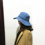 Women,Denim,Shabby,Sunshade,Bucket,Outdoor,Sunscreen,Visor,Floppy