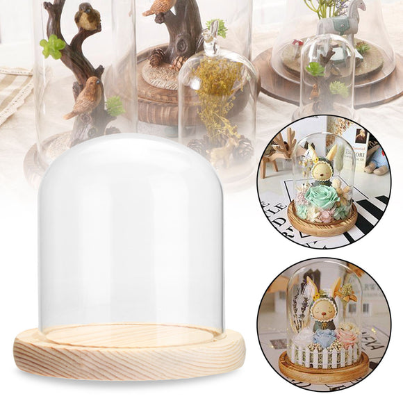 Clear,Glass,Wooden,Cloche,Display,Stand,Micro,Landscape,Decorations