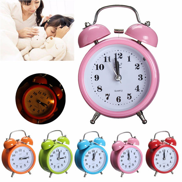 Classic,Silent,Double,Alarm,Clock,Concise,Quartz,Movement,Bedside,Night,Light,Decor