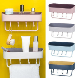 Drilling,Shower,Caddy,Hooks,Storage,Basket,Bathroom,Shelf,Mounted,Kitchen,Bathroom