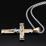 Stainless,Steel,Christ,Jesus,Cross,Crucifix,Patterned,Pendant,Necklace,Chain