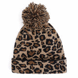 Women,Winter,Casual,Leopard,Print,Pompoms,Knitted,Beanie