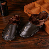 Leather,Couple,Winter,Slippers,Fuzzy,House,Slippers,Fleece,Lined,Shoes