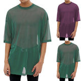 Men's,Short,Sleeve,Fishnet,Shirts,Baggy,Loose,Through,Muscle