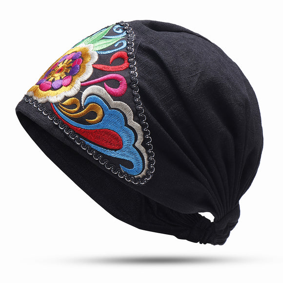 Women,Vintage,Floral,Embroidered,Beanie,Outdoor,Elastic,Turban