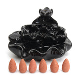 Black,Porcelain,Tower,Backflow,Incense,Burner,Ceramic,Buddhist,Holder,Incense,Cones