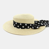 Women,Sunscreen,Vacation,Summer,Elegant,Stylish,Straw,Polka,Ribbon